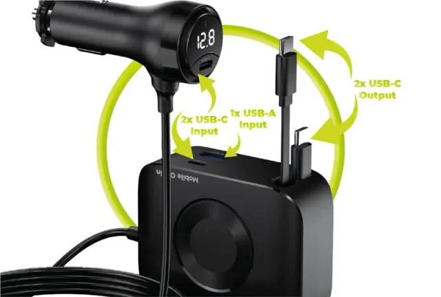 Mobile Origin 75W 5in1 Car Charger CA23 - 2x USB-C + USB-A Port, 2x USB-C Cable 2