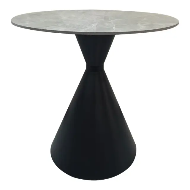 Τραπέζι Flenada pakoworld sintered stone σε γκρι όψη μαρμάρου με μαύρη μεταλλική βάση Φ80x76εκ