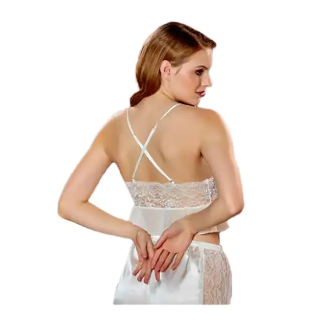 FMS Γυναικείο Σετ Babydoll-Ρόμπα Δετό Μπούστο, Χρώμα Ιβουάρ 3