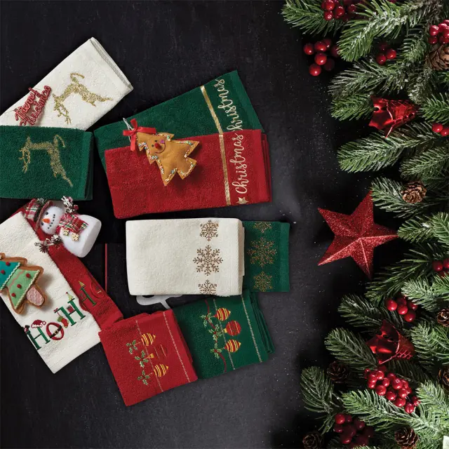 Ποτηρόπανα christmas σετ/2 πράσινο | ιβουάρ 40x60cm Das Home 0701 2
