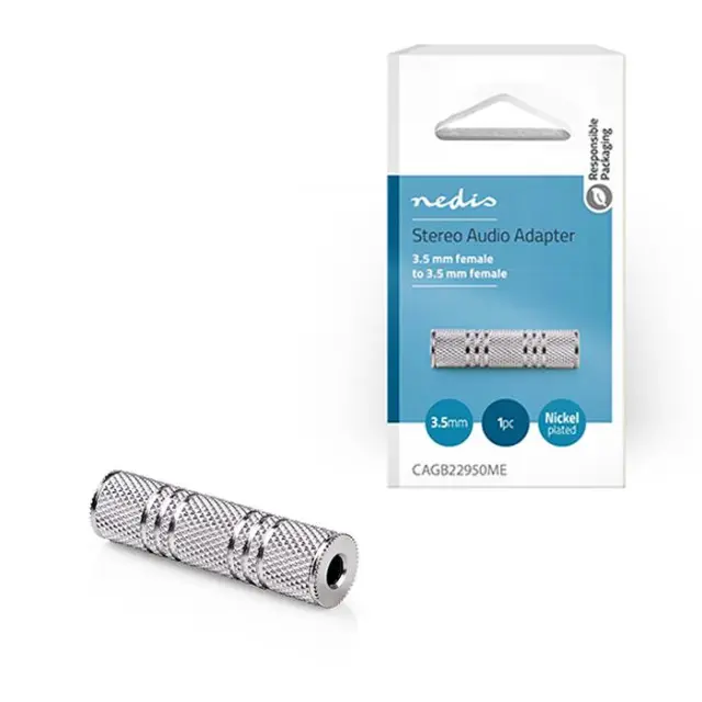 Μούφα stereo 3,5 mm θηλ. - 3,5 mm θηλ., σε ασημί χρώμα.
