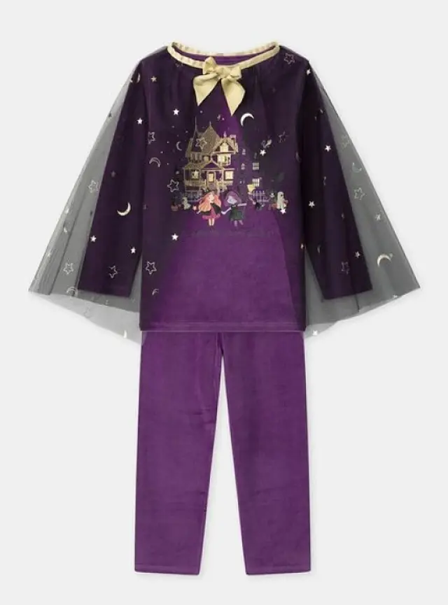 Σετ Παιδικές Πιτζάμες για Κορίτσια Purple Halloween Witch ΜΩΒ
