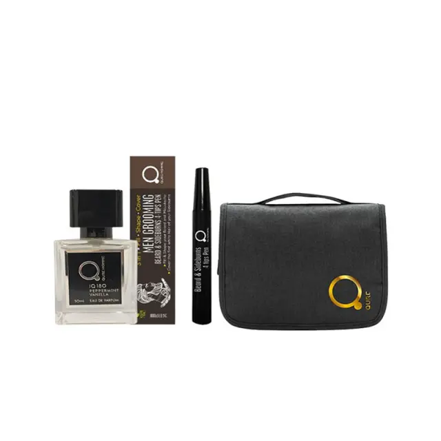 Qure Homme eau de parfum Peppermint Vanilla 50ml + Beard & Sideburns 4 Tip Pen Black Μαύρο (Set) & Δώρο Τσαντάκι Νεσεσέρ Μαύρο