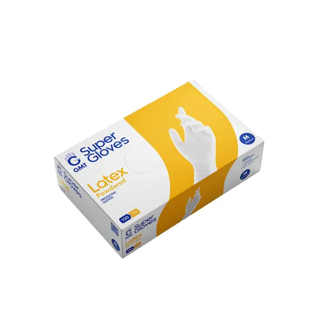 GMT Super Gloves Γάντια Latex Με Πούδρα σε Λευκό Χρώμα (MEDIUM) 100τμχ