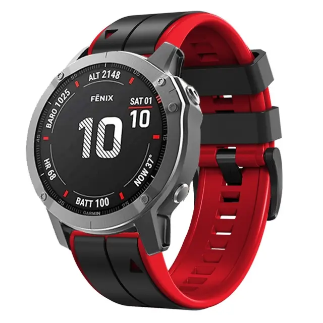 Dual Color Λουράκι για Garmin Fenix 5/6/6 Pro/7/8/9 (47mm)-Black/Red OEM