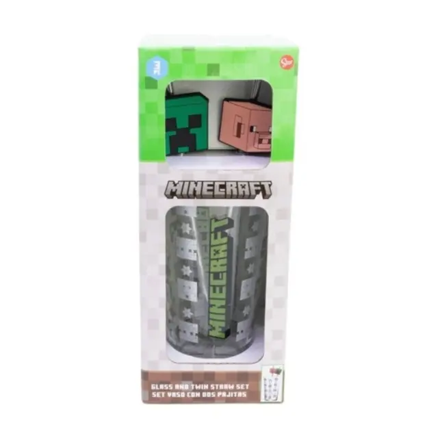 Ποτήρι γυάλινο με 2 καλαμάκια Minecraft Iconicmono Young Adult Glass 480ml w twin straw set 31319 2