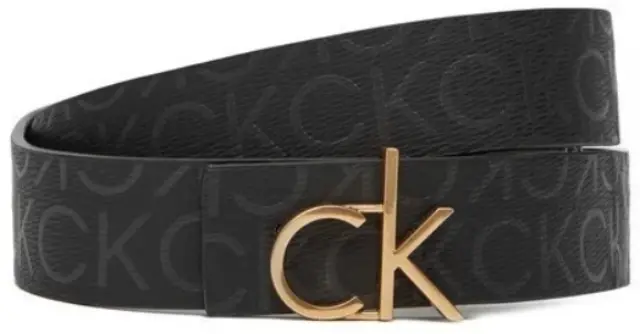 Calvin Klein Γυναικεία Λεπτή Δερμάτινη Reversible Ζώνη CK Buckle 30mm Μαύρη 95cm