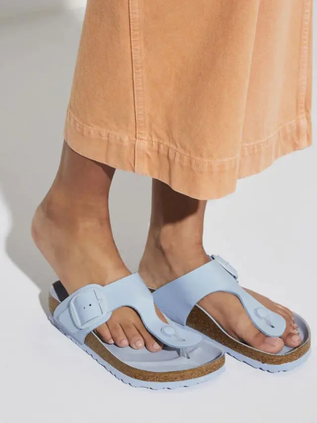 Birkenstock Πέδιλα Γυναικείο δέρμα λουστρίνι Μπλέ BIR/GIZEH BIG BUCKLE 1021651DUST BLU - 37 2