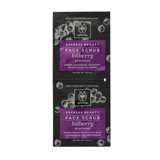 Apivita Express Beauty Face Scrub Bilberry Μάσκα Προσώπου Μύρτιλο για Λάμψη 2x8ml