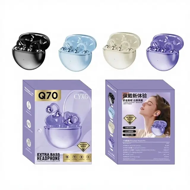 Q70 In-ear Bluetooth Handsfree Ακουστικά με Αντοχή στον Ιδρώτα και Θήκη Φόρτισης Μωβ 2
