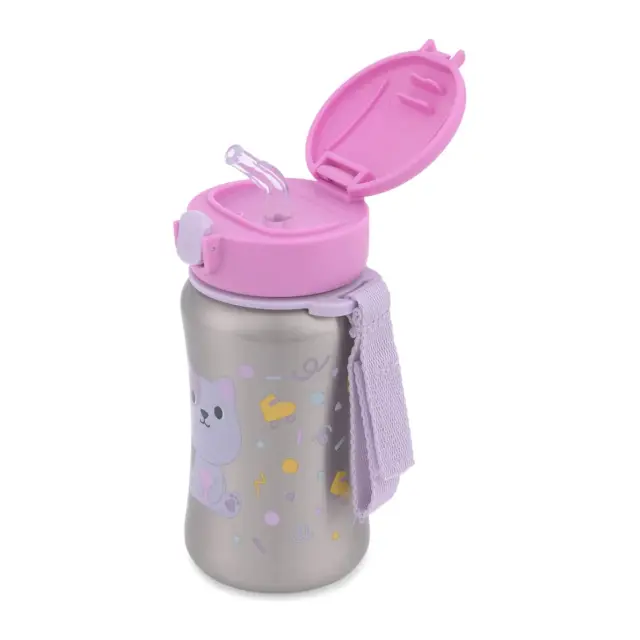 Skip Hop Besties Squad Ανοξείδωτο Παγούρι με Καλαμάκι 350ml Cat Pink 2