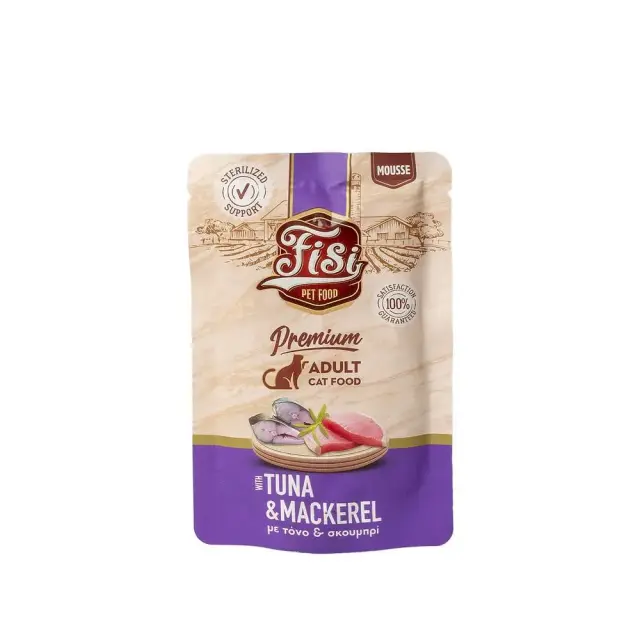 Fisi Mousse Pouch Tuna & Mackerel Φακελάκια Υγρής Τροφής για Γάτες με Τόνο & Σκουμπρί Μους 80gr