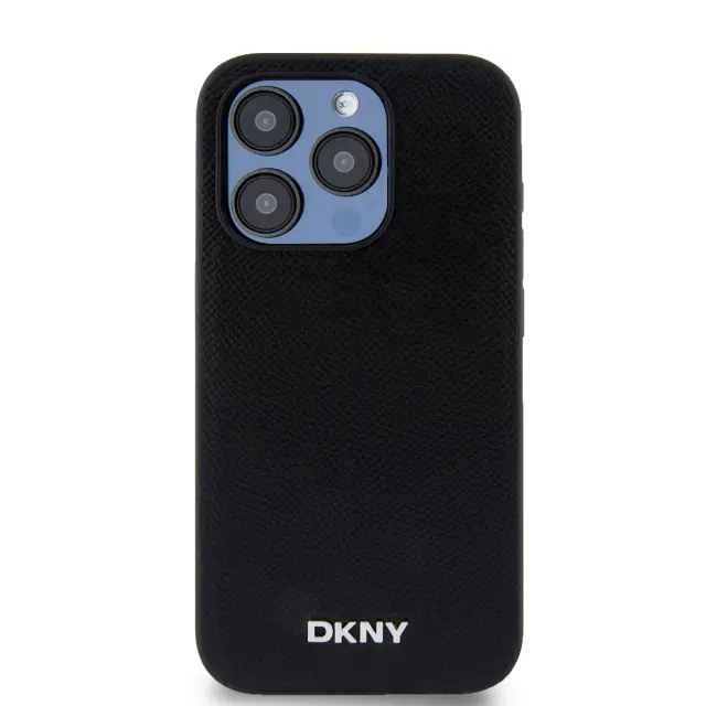 DKNY PU Leather Silver Metal Logo Magsafe Case for iPhone 15 Pro Black 2