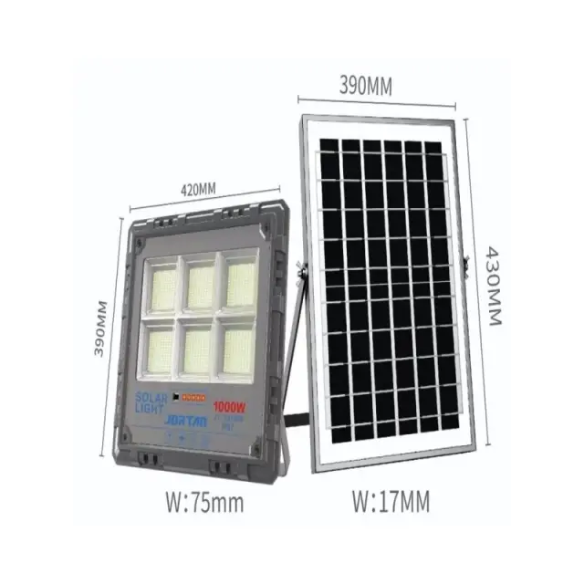 Jortan Στεγανός Ηλιακός Προβολέας LED 1000W Ψυχρό Λευκό 6000K με Τηλεχειριστήριο IP67