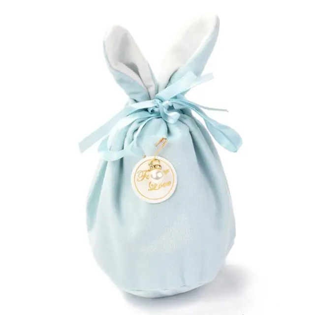 Πουγκάκι Flannelette με Αυτιά Λαγού 19x15cm - Light Blue - 2τεμ
