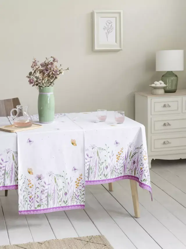 Τραπεζομάντηλο 150x250 Nima Spring Dream White-Lilac 100% βαμβακερό
