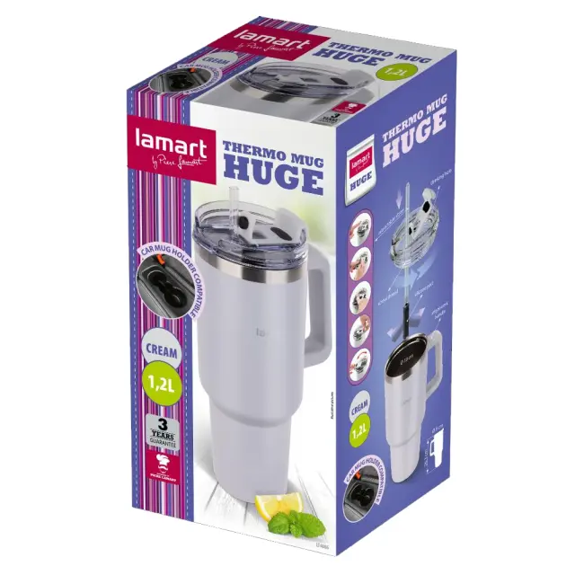Ποτήρι Θερμός από Ανοξείδωτο & Πλαστικό 1.2L HUGE Lamart LT4086 Λευκό 2