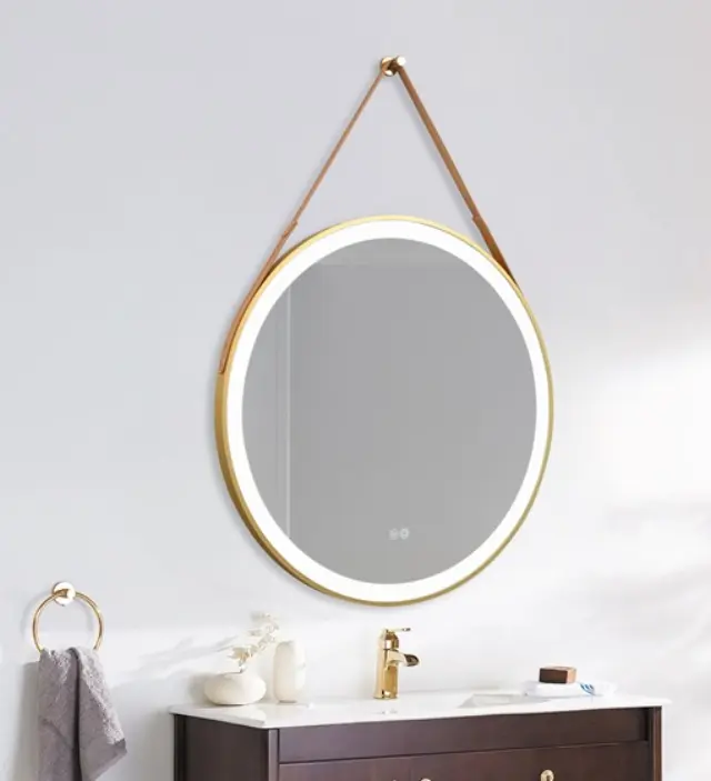 ΚΑΘΡΕΦΤΗΣ ΜΠΑΝΙΟΥ ΜΕ ΙΜΑΝΤΑ LED ΑΦΗΣ MIRRORLUX SELENE S-4676G ΣΤΡΟΓΓΥΛΟΣ Φ-800MM ΧΡΥΣΟΣ 2