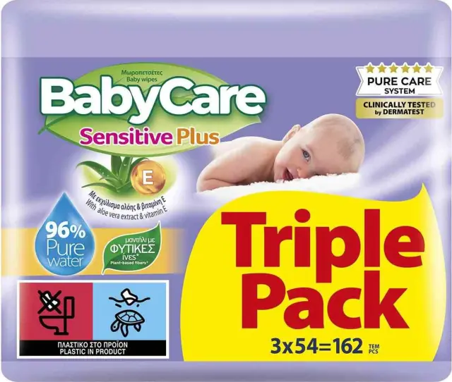 BabyCare Sensitive Plus Triple Pack Μωρομάντηλα (3x54τεμ), 162τεμ