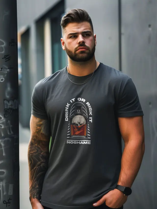 T-shirt Noshame® ανθρακί με τύπωμα - P122309 - 3XL