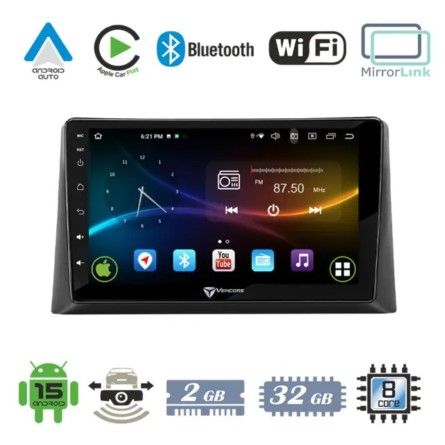 VenCore Οθόνη Multimedia Android 15 9" 9109A MTK6762 Octa-Core 2GB/32GB IPS με Πρόσοψη, CarPlay, Android Auto και Υποστήριξη Κάμερας Οπισθοπορείας AHD για Peugeot 308 2013-2026 – Μαύρη (3236-10007-0102B)