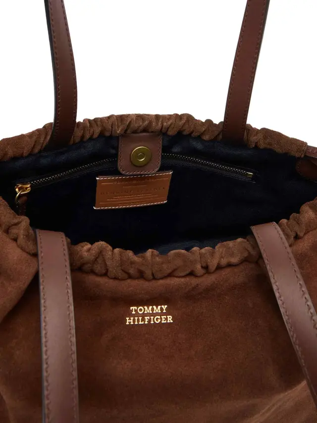 Tommy Hilfiger Γυναικεία Μεσαία Τσάντα Soft Leather Hobo Suede Fondant Brown Καφέ 3