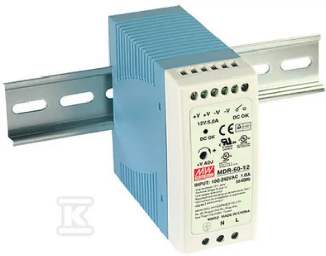 AC-DC Industrial DIN rail power supply; Output 12Vdc at 5A; plastic case 60W