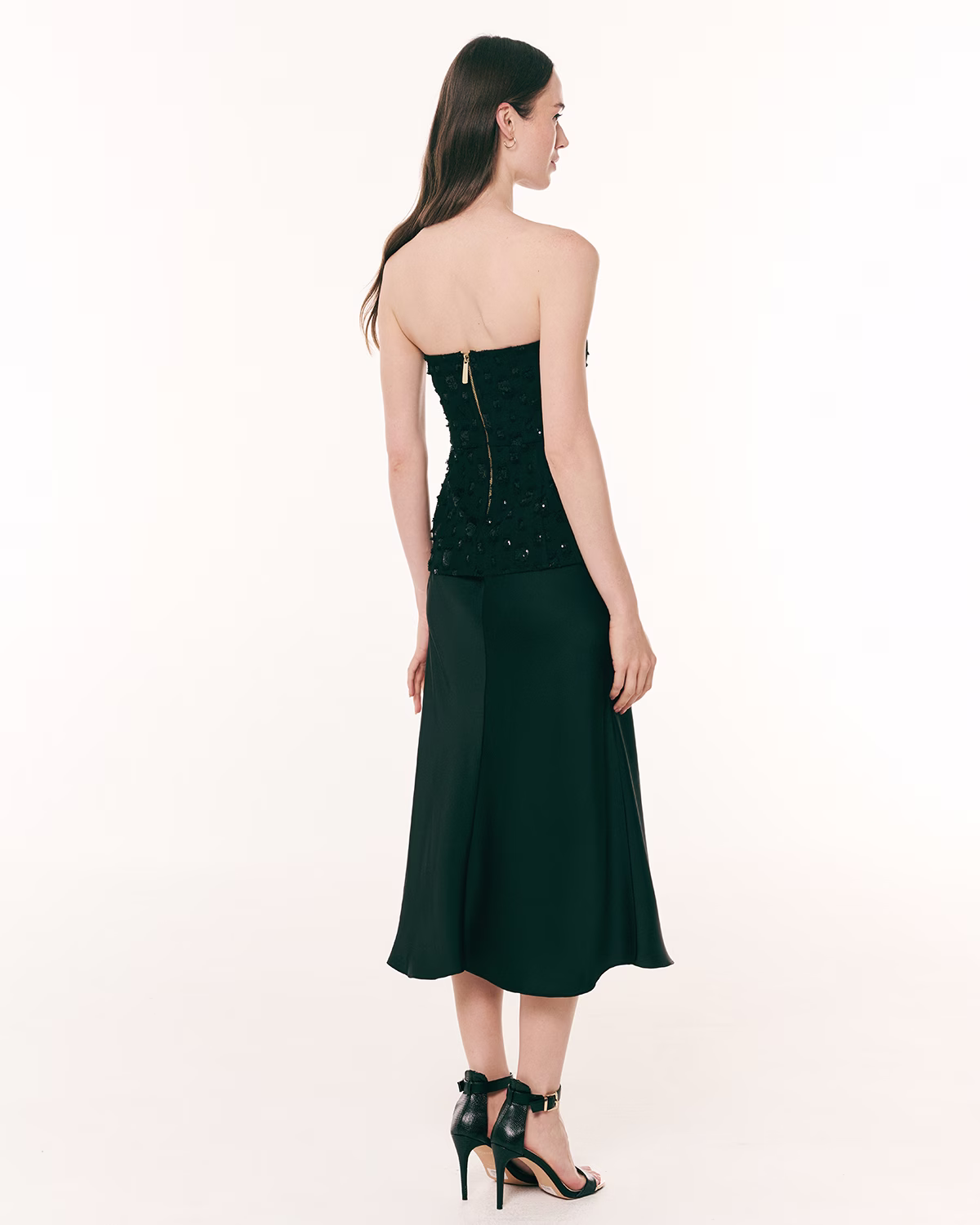 Forel Φόρεμα Strapless Μαύρο Aμπιγιέ με Παγιέτες Μαύρο - 48 2