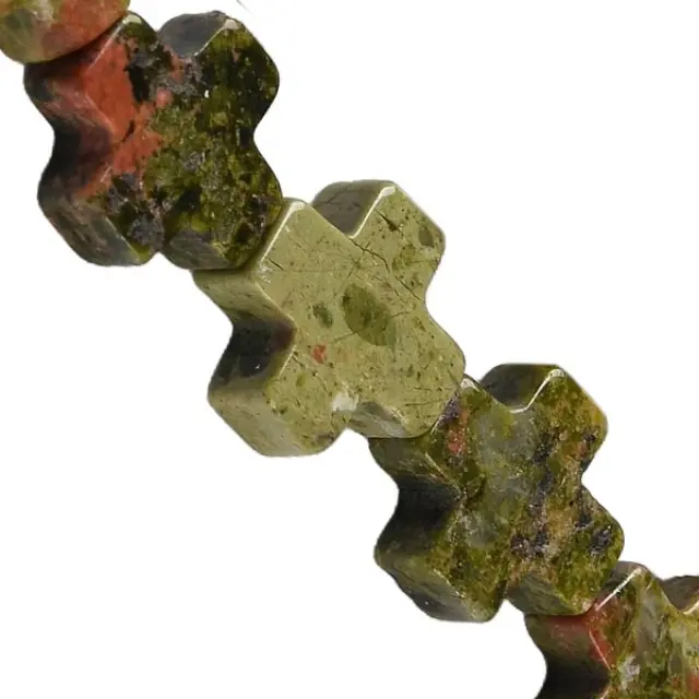 Χάντρα Ουνακίτης - Σταυρός Περαστός ~13x13x4.5mm - 4τεμ