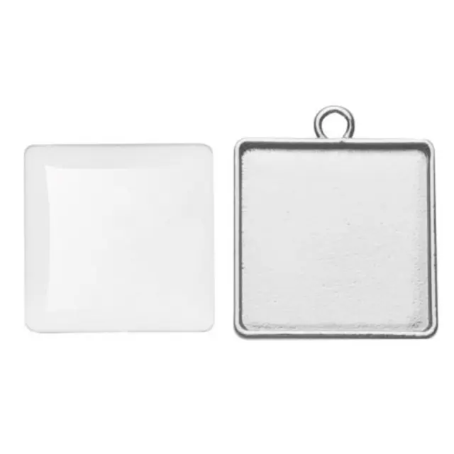 Τετράγωνο Καστόνι Μενταγιόν 27x27mm + Γυάλινο Καμπουσόν