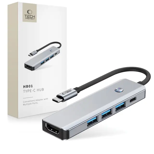 Tech-protect Hb01 Hub Adapter 5in1 Type-c + Usb3.0 + Hdmi 4k 60hz + Pd100w Space Grey