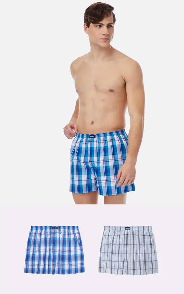 Popline Φαρδύ Ανδρικό Βαμβακερό Boxer Καρώ με άνοιγμα 2τμχ Minerva