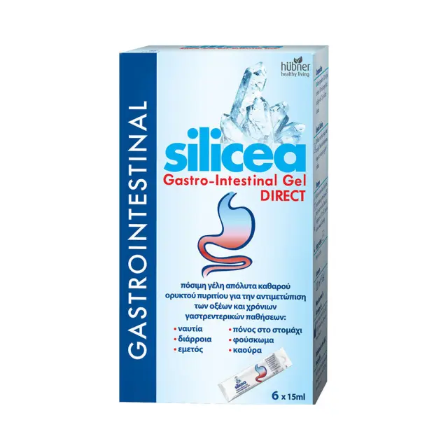 HUBNER Silicea Gastro-Intestinal Gel Direct Πόσιμη Γέλη Καθαρού Πυριτίου για την Αντιμετώπιση των Οξέων του Στομάχου 6x15ml