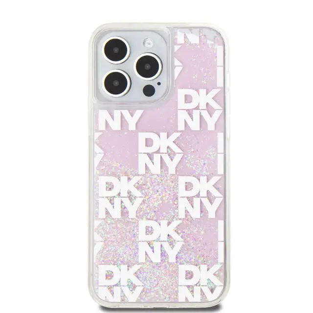 DKNY Liquid Glitter Checkered Pattern Case for iPhone 15 Pro Max Pink 2