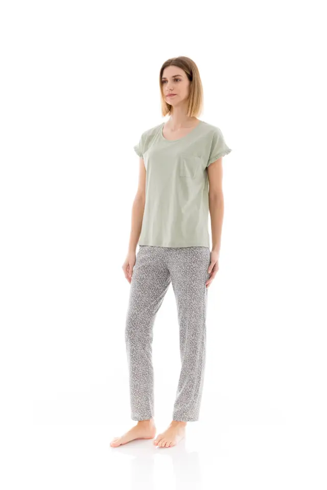 S1225 - Type - PYJAMA LONG PANTS AQUA FLOWER - M 2