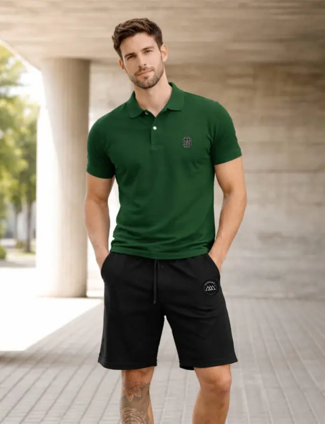 Noshame® Σετ Μπλούζα Polo & Βερμούδα Κυπαρισσί-Μαύρο - 752612 - XXL