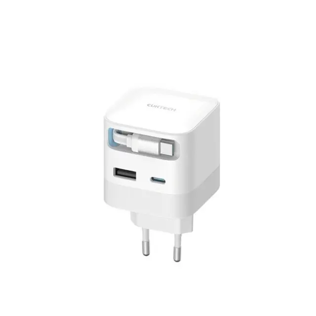 Cuktech Φορτιστής AD653W 67W GaN 2x USB-C / USB-A with 70cm Retractable USB-C Cable White