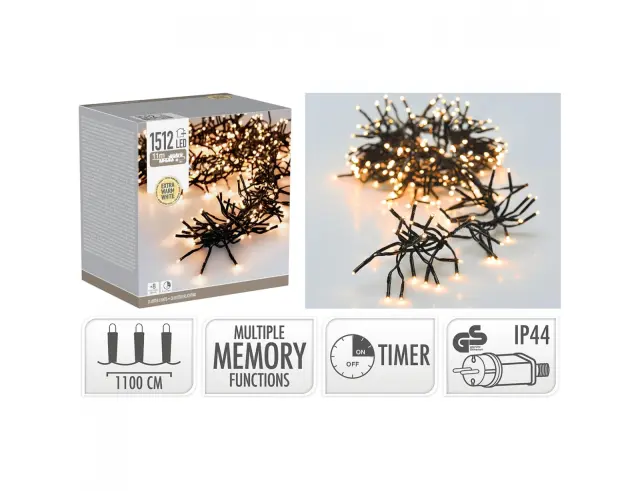 1512 Φωτάκια LED - 11 Μέτρα + 3 Μέτρα σύνδεσης , Πυκνή Διάταξη, με χειριστήριο, 8 προγράμματα, Μαύρο καλώδιο - Εξτρα θερμό λευκό AGL550350 2