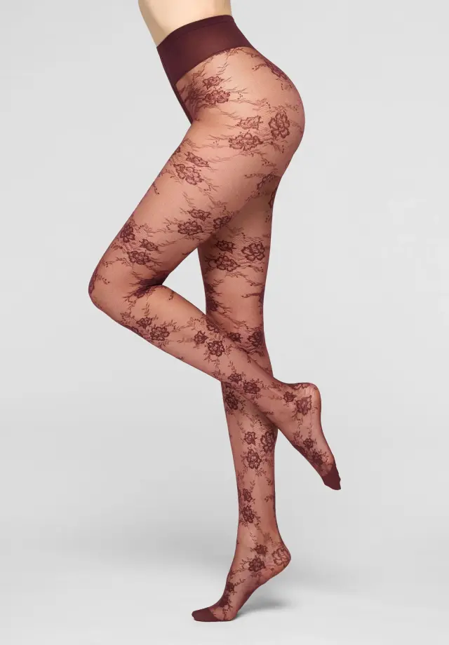 Oroblu Pure Lace Καλσόν Διάφανο Με Φλοράλ Σχέδιο 20 Denier Μπορντό