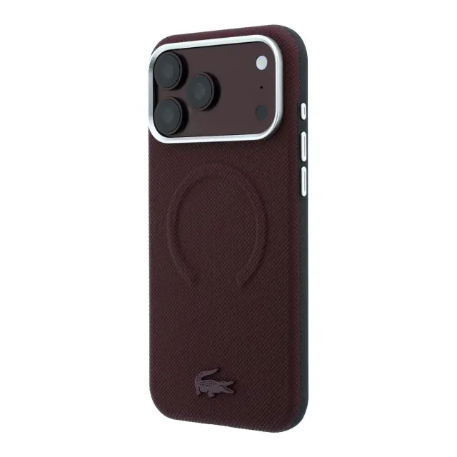 Lacoste PVC Petit Pique Semi Wrap Embossed MagSafe Case for iPhone 18 Pro Max Burgundy 2