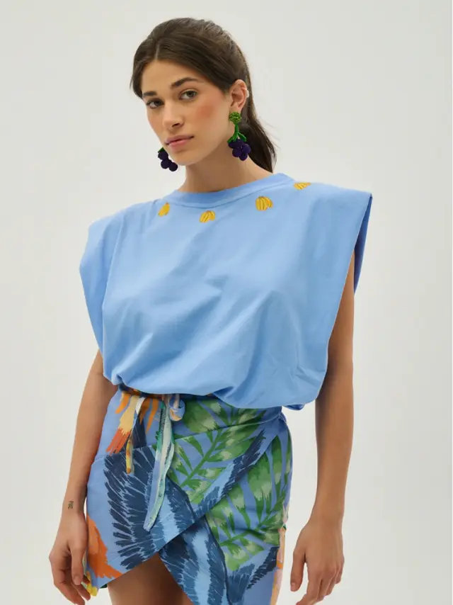 Gone bananas sleeveless baby blue PCP CLOTHING