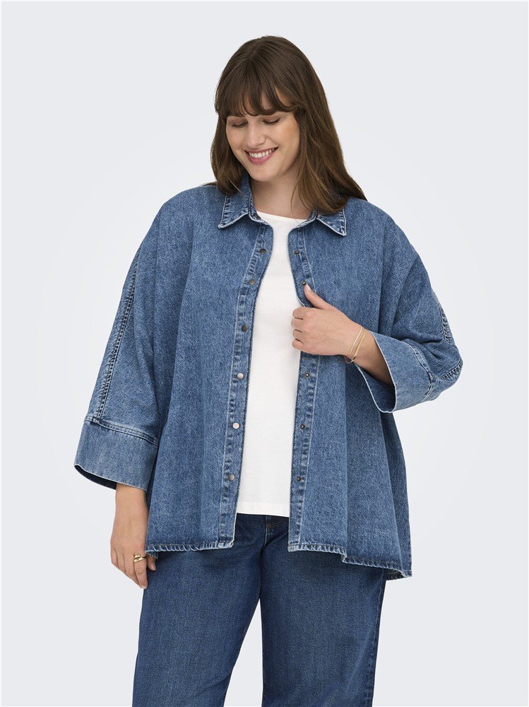 Γυναικείο Denim Πουκάμισο με 3/4 Μανίκια, Plus Size, CARGRACE 3/4 DNM SHIRT, Only- Carmakoma - 44