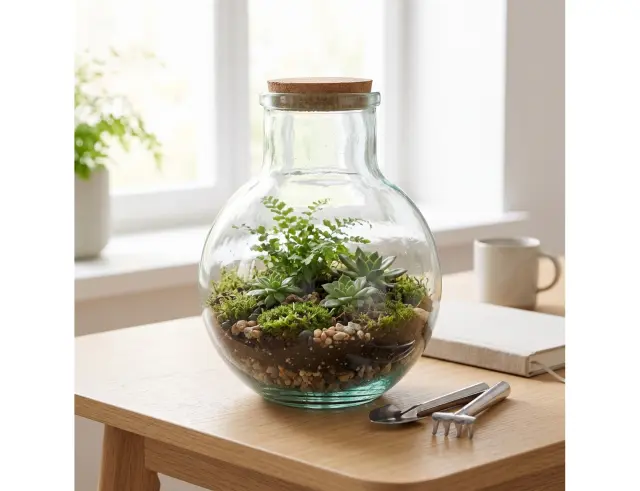 Γυάλινο Φυτώριο Glass Drops Green Terrarium (5055_5) Mε εργαλεία, Aπό 100% ανακυκλωμένο γυαλί, Χωρητικότητας 8000ml, Διαστάσεων Ø 24 x Υ 31 cm 5055_5