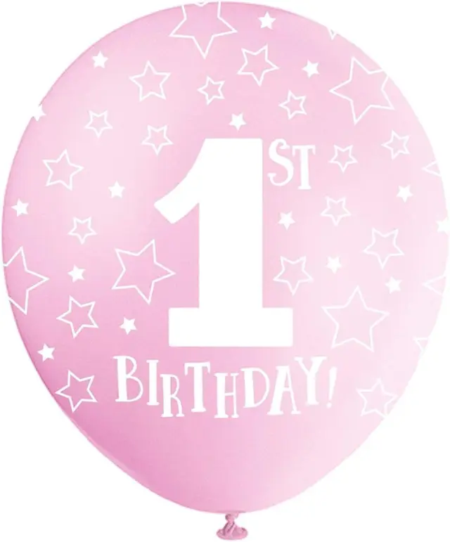 Μπαλόνια περλέ ρόζ 12 1st Birthday / 5 τμχ.