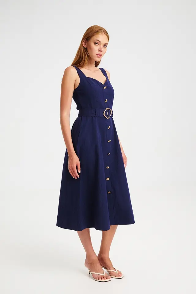 Λινό Midi Φόρεμα με Καρδιά Λαιμόκοψη DEVA DRESS - XS 2