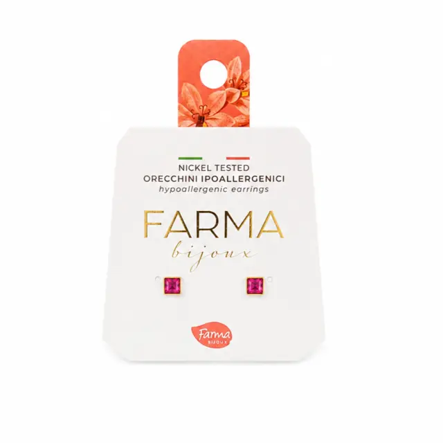 Farma Bijoux Υποαλλεργικά Παιδικά Σκουλαρίκια Καρφωτά με Τετράγωνες Πέτρες Ροζ 1 Ζευγάρι
