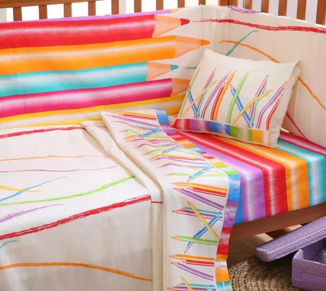Σετ 2 Τεμ Σεντόνια Λίκνου 80x100 Viopros Μολύβια Multicolor 100% βαμβακερόΧωρίς Λάστιχο