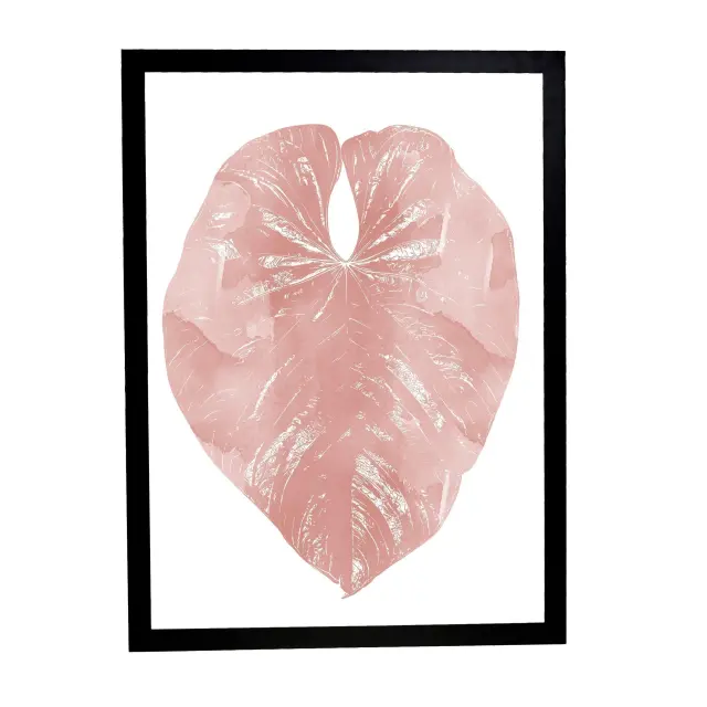 Θέμα (pink leaves 30) 3 Κάδρα 50X70 με κορνίζα ξύλινη μαύρη, τζαμί άθραυστο ακρυλικό, συνολικό έργο 160cm x70cm. 2