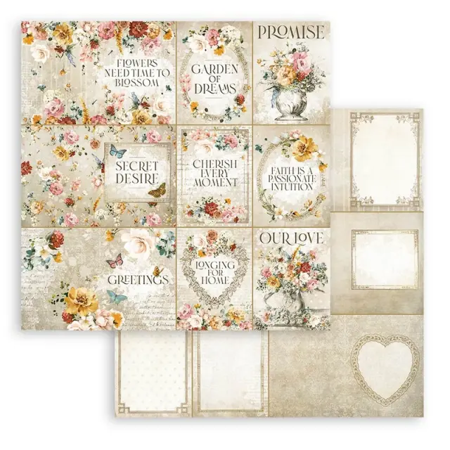 Χαρτί scrapbooking διπλής όψης 30x30cm Stamperia, Garden of Promises, Cards