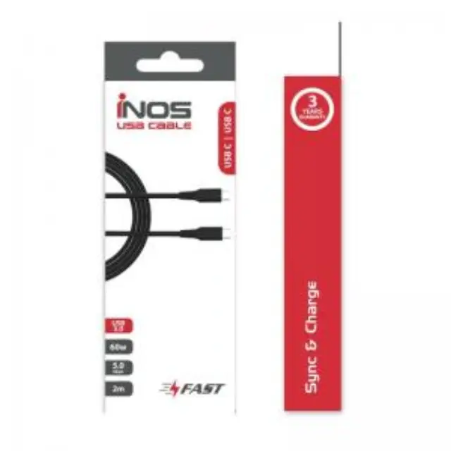 Καλώδιο Σύνδεσης USB 2.0 inos USB C σε USB C 60W 2m Μαύρο N36139 3